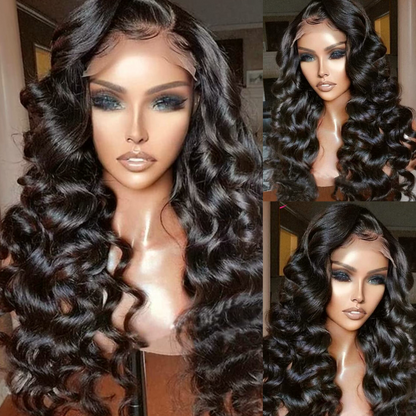 Wesface Loose Wave 13x4 HD Lace Front Wig Natural Black Human Hair Wig