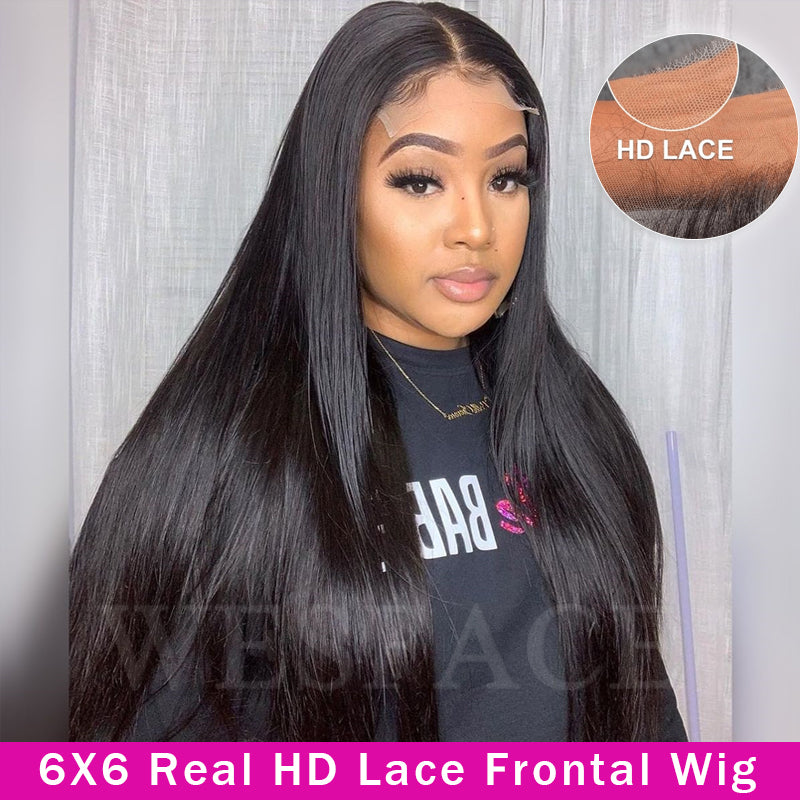 Wesface Straight 6x6 HD Lace Closure Wig Natural Color 100% Human Hair Wig Natural hairline