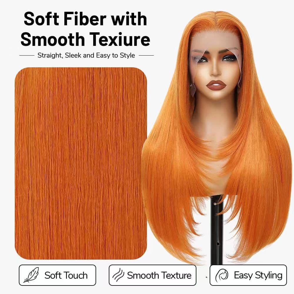 Synthetic Lace Front Wig 13x4 HD Lace Layered Hairstyle Pre Plucked Hairline Straight Long Black Glueless Wigs for Black Women 26 Inch Beginner Friendly