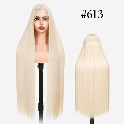 Wigaga Glueless 13x4 HD Lace Front Wig, 36 Inch Long Straight Synthetic Wig for Women, Middle Part Lace Wigs with Pre-Plucked Natural Hairline and Baby Hair, 200% Density Soft Lightweight Heat Resistant Fiber