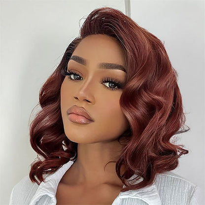 Reddish Auburn Color Bob Body Wave Human Hair Color For Dark Skins 13x4 Lace Front Wigs