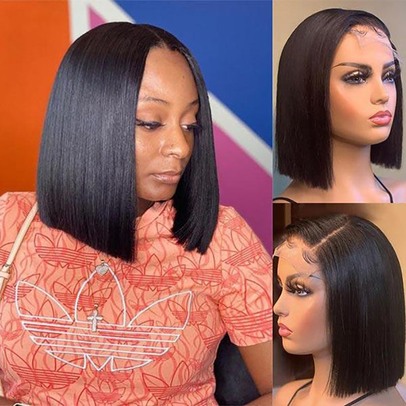 Flash Sale Straight Bob 4x4 &amp; 13x4 Lace Natural Black Human Hair Lace Front Wigs Wesface Wigs