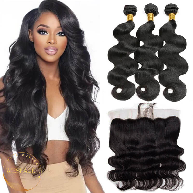Wesface Body Wave Virgin Hair 3 Bundles With 13x4 Frontal Free Part