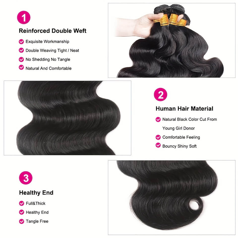 Wesface Body Wave 4 Bundles With 13x4 Lace Frontal Free Part