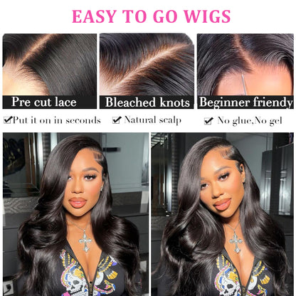 Easy To Go Body Wave Pre-cut 9x7 Lace Closure Wig Undetectable HD Lace Bleach Knots 100% Real Gluelessly Install