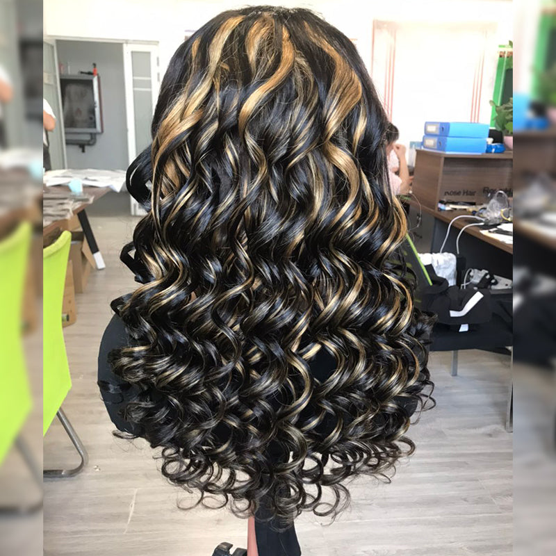 Wesface Bouncy Curls P1B/27 Pre-Cut Lace Breathable Cap-Air Wig For Black Women 180% Density