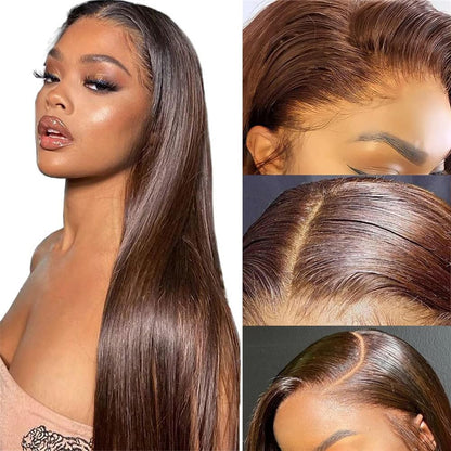 Wesface Glueless Dark Brown Straight Wig 5x7 HD Pré-cortado Pronto para usar Glueless Human Hair Wigs para mulheres