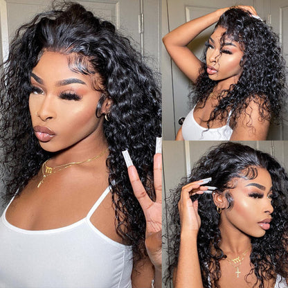 Wesface Wigs Lace Closure Wig Deep Wave 4x4 Lace Closure Wigs Human Hair For Women 180% Density 100% Virgin Human Hair Free Part 4x4 Deep Curly Closure Wig Pre Plucked Realistic Looking