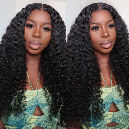 Wesface Wigs Lace Closure Wig Deep Wave 4x4 Lace Closure Wigs Human Hair For Women 180% Density 100% Virgin Human Hair Free Part 4x4 Deep Curly Closure Wig Pre Plucked Realistic Looking