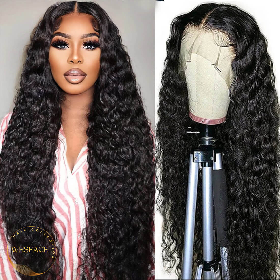 Wesface Jerry Curly 13x4 HD Lace Front Wig Natural Black Human Hair Wig