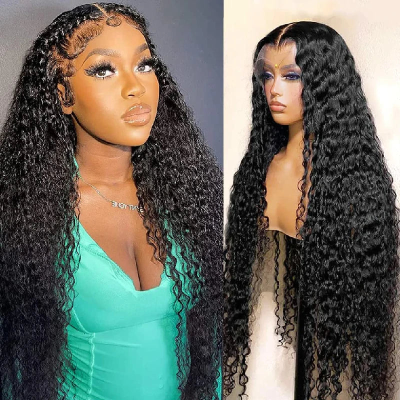 Wesface Deep Wave T Part Wig Natural Black Human Hair Wig 180% Density