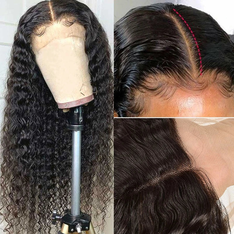Wesface Deep Wave T Part Wig Natural Black Human Hair Wig 180% Density