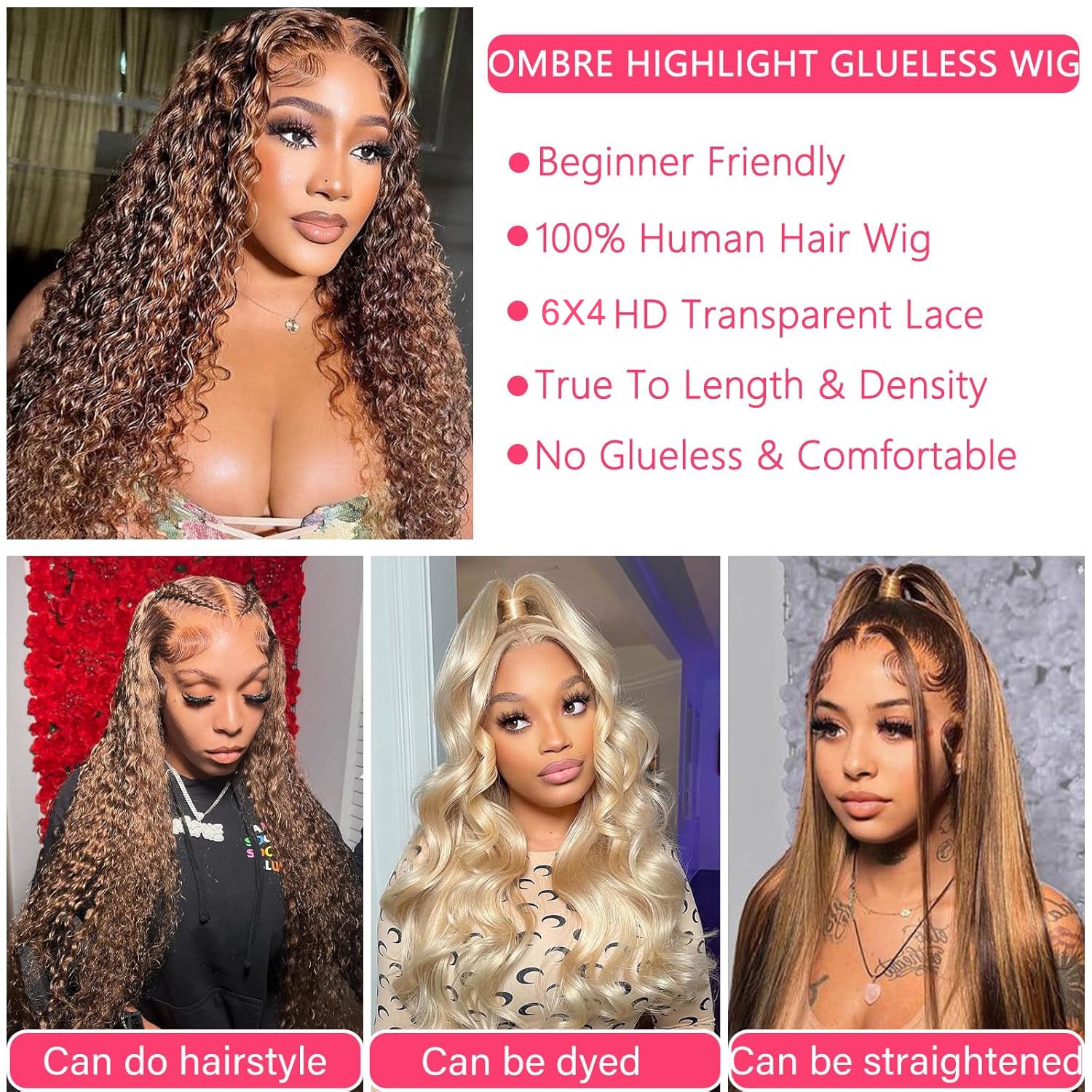 Easy to Go Glueless Wig Pre Cut P4/27 Honey Blonde Wig Human Hair 6x4 HD Lace Closure Wigs Human Hair 180% Density