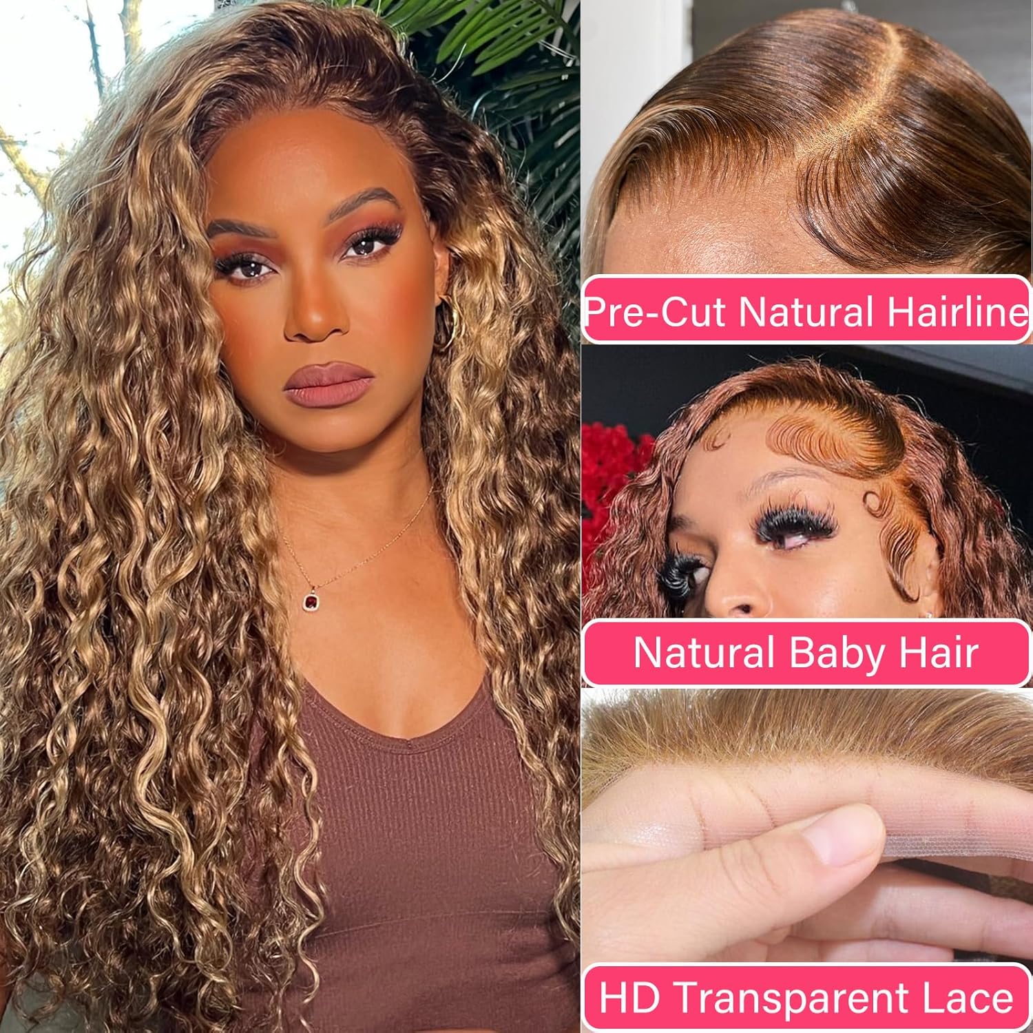 Easy to Go Glueless Wig Pre Cut P4/27 Honey Blonde Wig Human Hair 6x4 HD Lace Closure Wigs Human Hair 180% Density