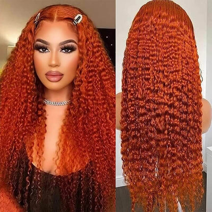Wesface Ginger Orange Curly Hair 13x1 T Part Wig/13x4 Lace Front Wig Pre pluncked Glueless Bleached Knots 10A Brazilian Hair Wigs