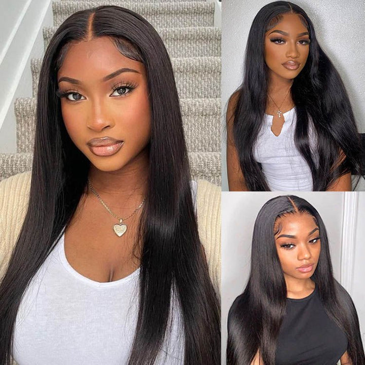 Easy To Go Pre Cut 6x4 Lace Glueless Human Hair Straight Wigs For Women On Sale 180% Density