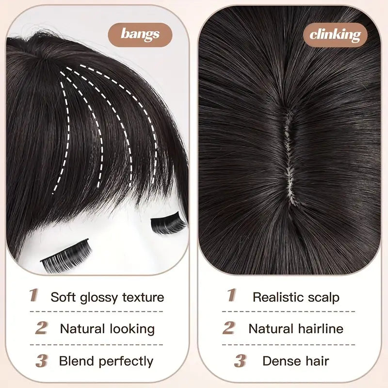 Straight Human Hair Topper With Bangs for Women with Thinning Hair Middle Part Natural Black