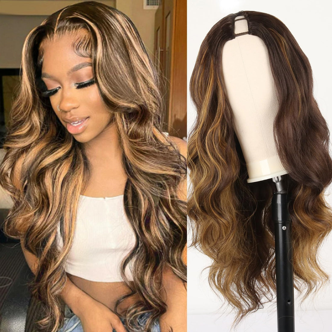 Wesface Highlight Body Wave V Part Wig No Leave Out Upgrade Glueless Wig Natural Black For Women