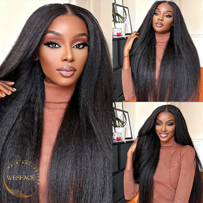 Wesface Kinky Straight 13x6 HD Lace Front Wig Natural Black Human Hair Wig