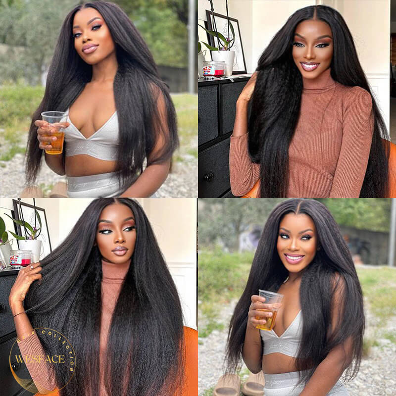 Wesface Kinky Straight 13x6 HD Lace Front Wig Natural Black Human Hair Wig