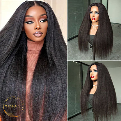 Wesface Kinky Straight 13x6 HD Lace Front Wig Natural Black Human Hair Wig