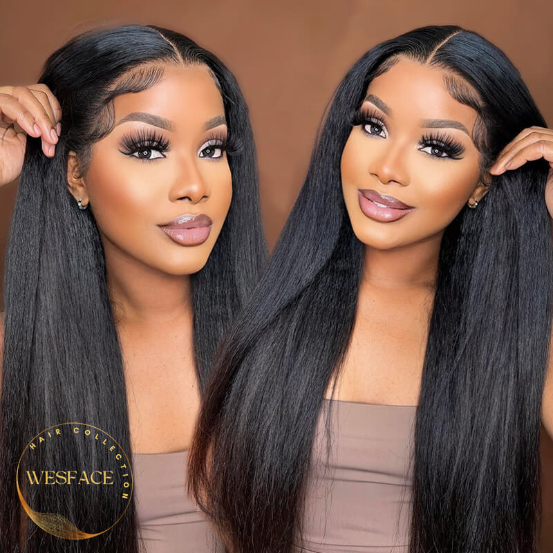 Wesface 16-30 Inch Kinky Straight Pre Cut Glueless Wig 5x5/ 4x6 HD Lace Closure Wig Natural Black Human Virgin Hair