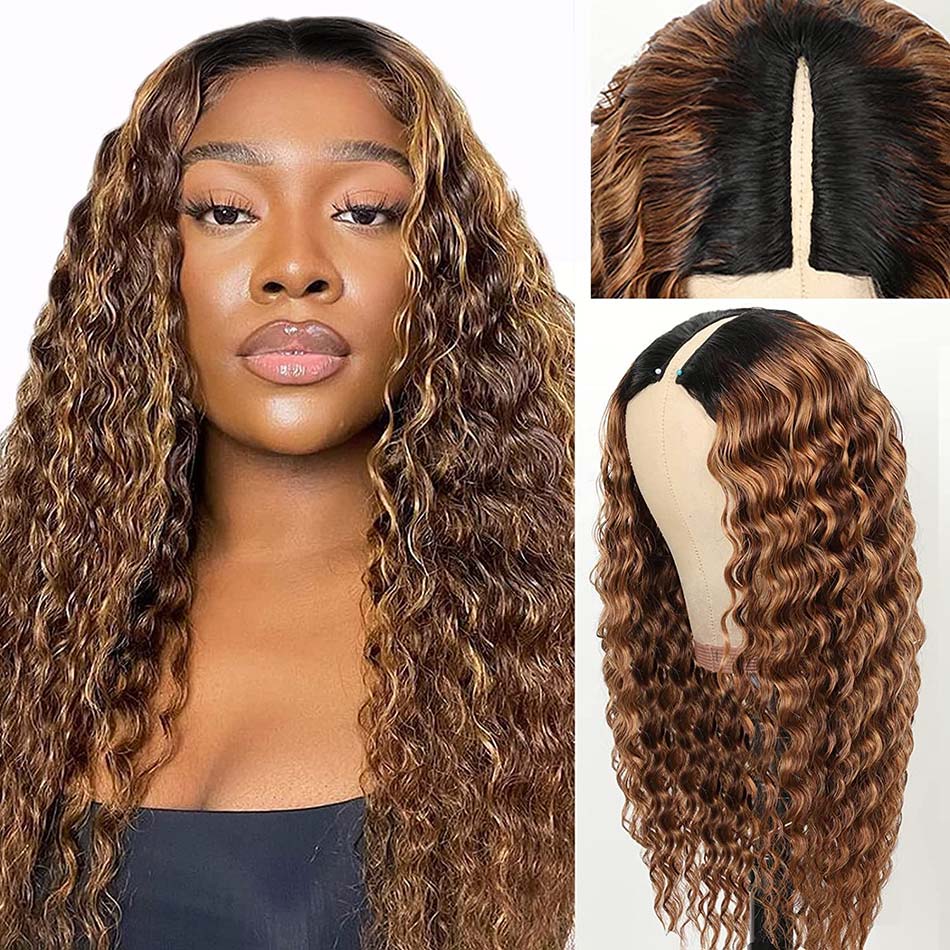 Wesface P427 Curly V Part Wig Human Hair Glueless Hair Full Head No Leave Out Clip ins Half Wig For Women
