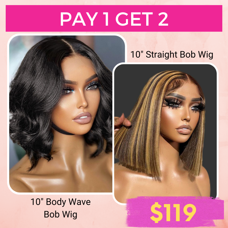 Pay 1 Get 2 Straight Hair P4/27 Color+ Body Wave Natural Black 4x4 Lace Bob Wig 180% Density