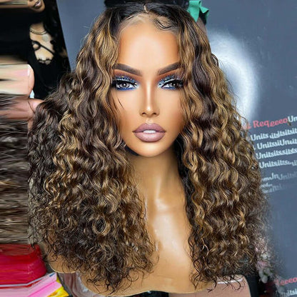 Pay 1 Get 2 Curly Natural Black 4x4 Lace Wig+P4/27 Color 4x4 Lace Bob Wig 180% Density