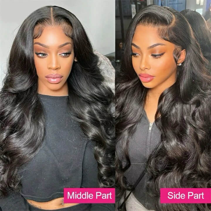 Wesface Loose Body Wave/Straight 13x6 HD Lace Front Wig Natural Black Human Hair Wig
