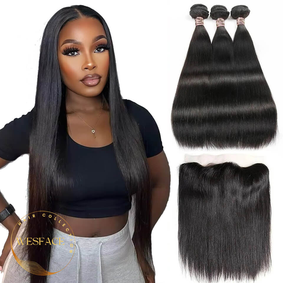 Wesface Straight 3 Pcs Bundles Hair Weft With 13x4 Lace Frontal Human Hair