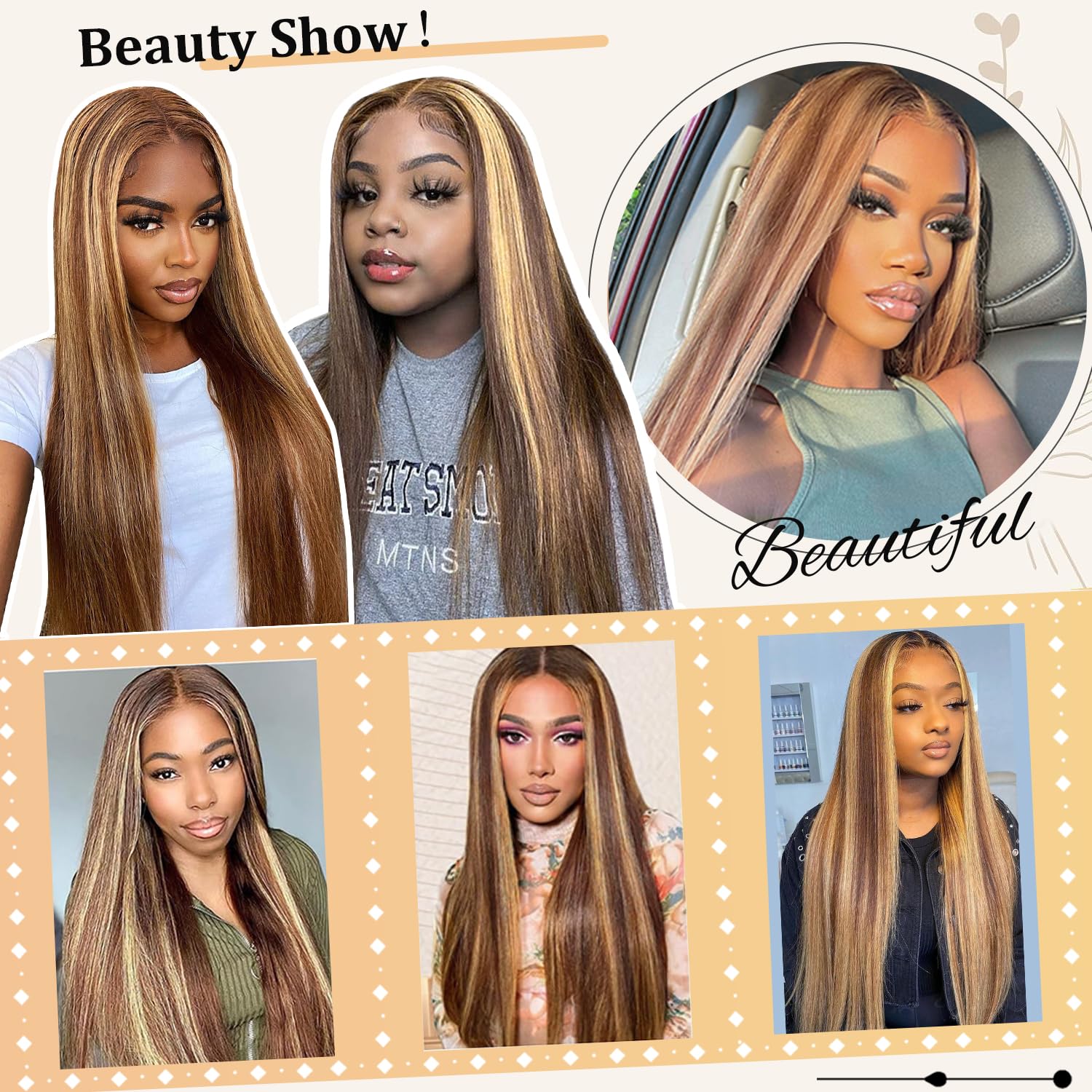 Easy to Go Glueless Wig Highlight Straight Hair Wigs 6X4 HD Lace Front Glueless Wigs Human Hair Pre Cut Pre Plucked Ready to Wear for Beginners