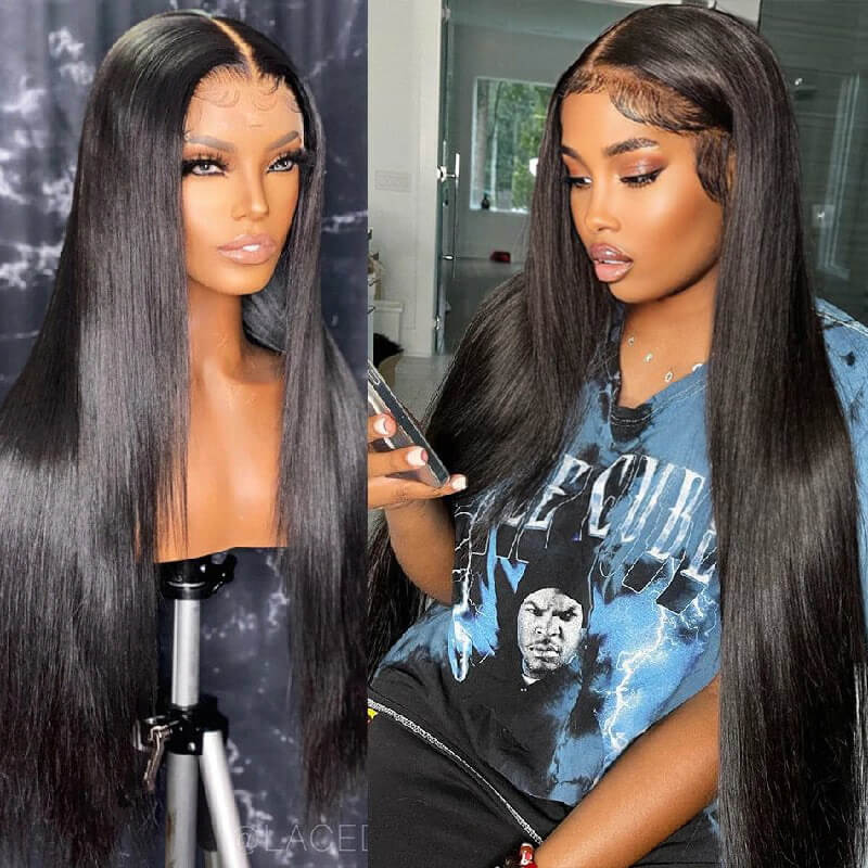 Wesface Straight T Part Wig/13x4 Lace Front Natural Black Human Hair Wig For Women 180% Density