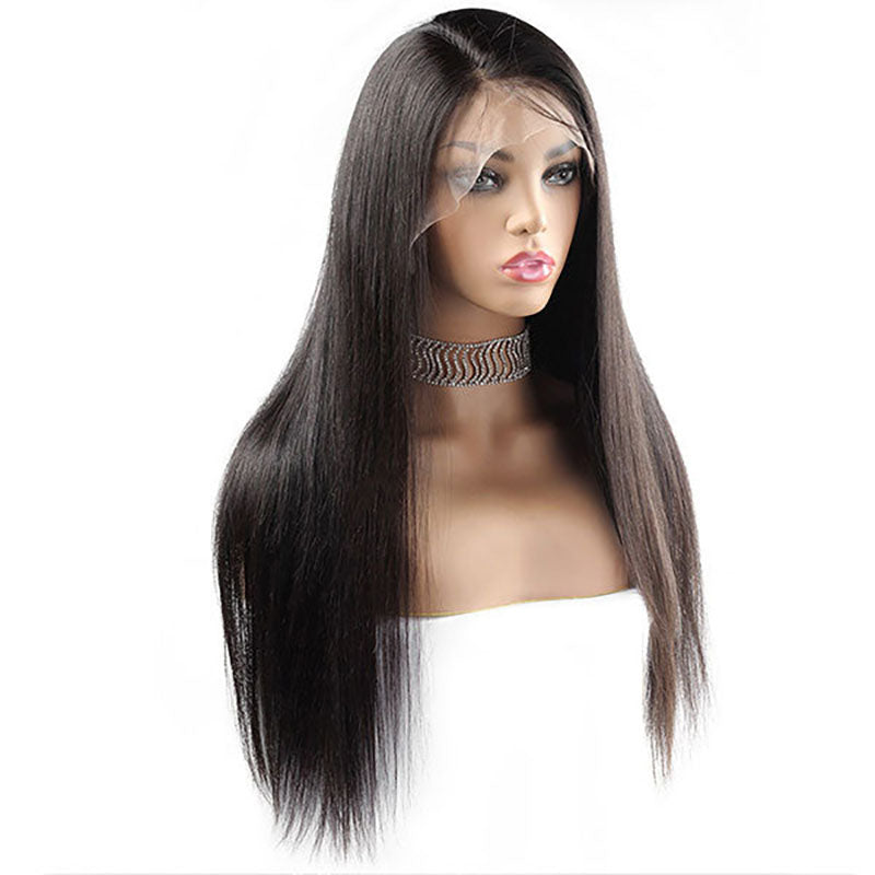 6x6 Lace Closure Straight 180% Density Human Hair Natural Black Wigs