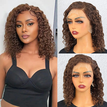 Wesface Chocolate Brown Short Curly 13x4 Lace Front Wigs Pre pluncked for Black Women Glueless Brazilian Human Virgin Hair