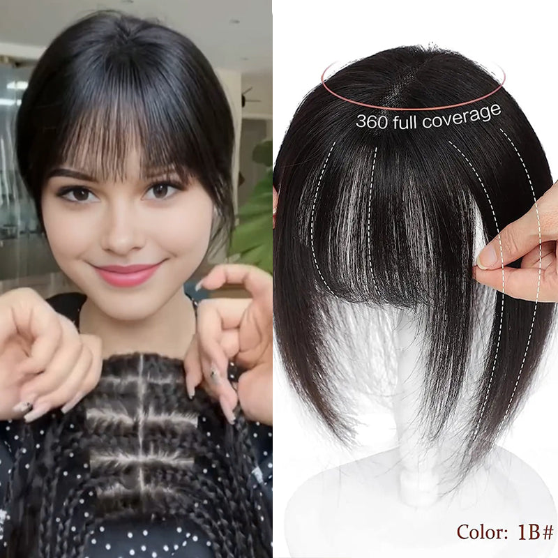 Straight Human Hair Topper With Bangs for Women with Thinning Hair Middle Part Natural Black