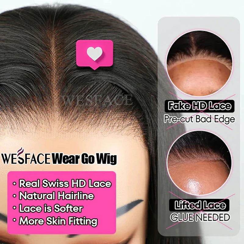 Wesface Straight/Body Wave Wear Go 5x5/4x6 HD Lace 180% Density Glueless 3D Elastic Dome Cap Human Hair Wig