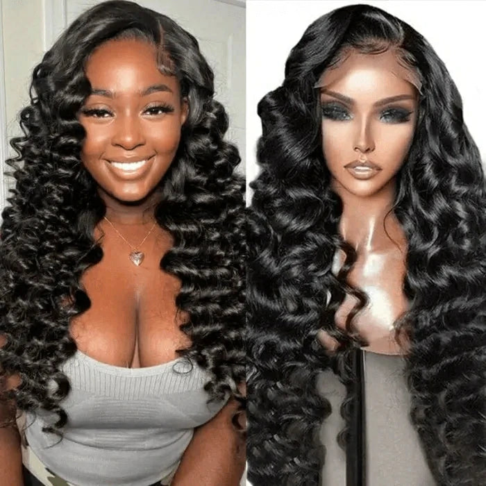 Wesface Loose Deep Wave 4x4 Lace Closure Wig Natural Black Human Hair Wig