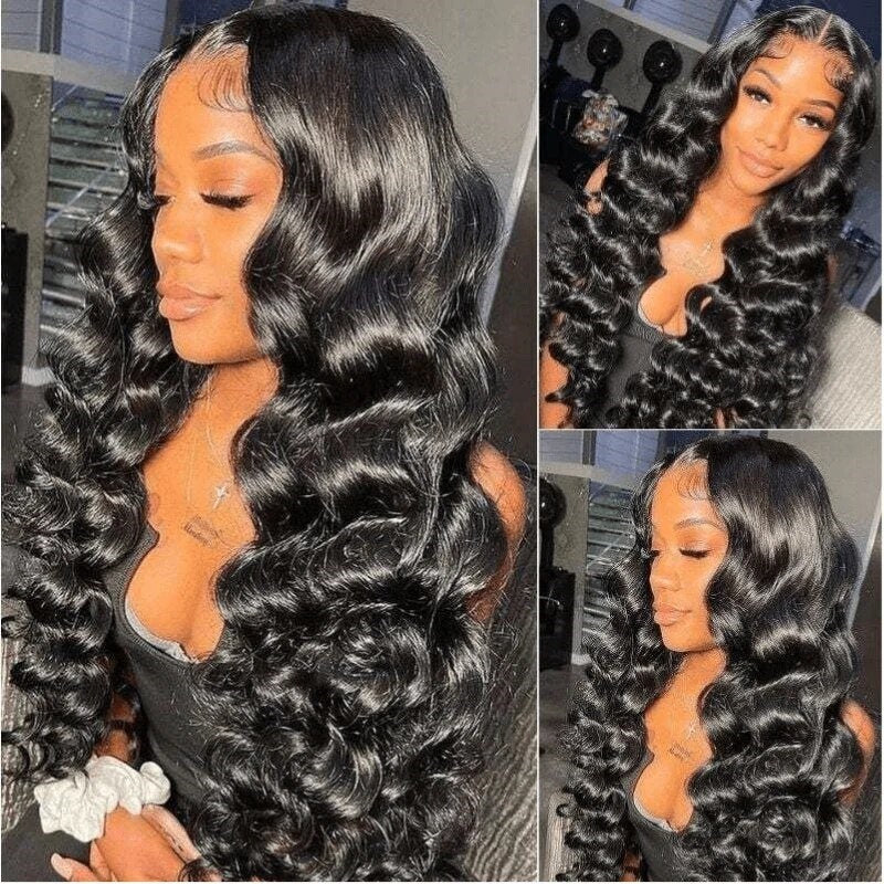 Wesface Loose Deep Wave V Part Wig Natural Black Human Virgin Hair For Women 180% Density