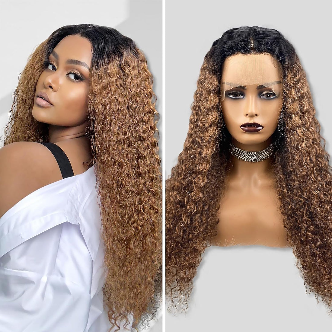 Wesface Ombre Brown Curly Brazilian Human Hair 4x4/13x4 Lace Wig Pre plucked Baby Hair Wigs for Black Women 180% Density