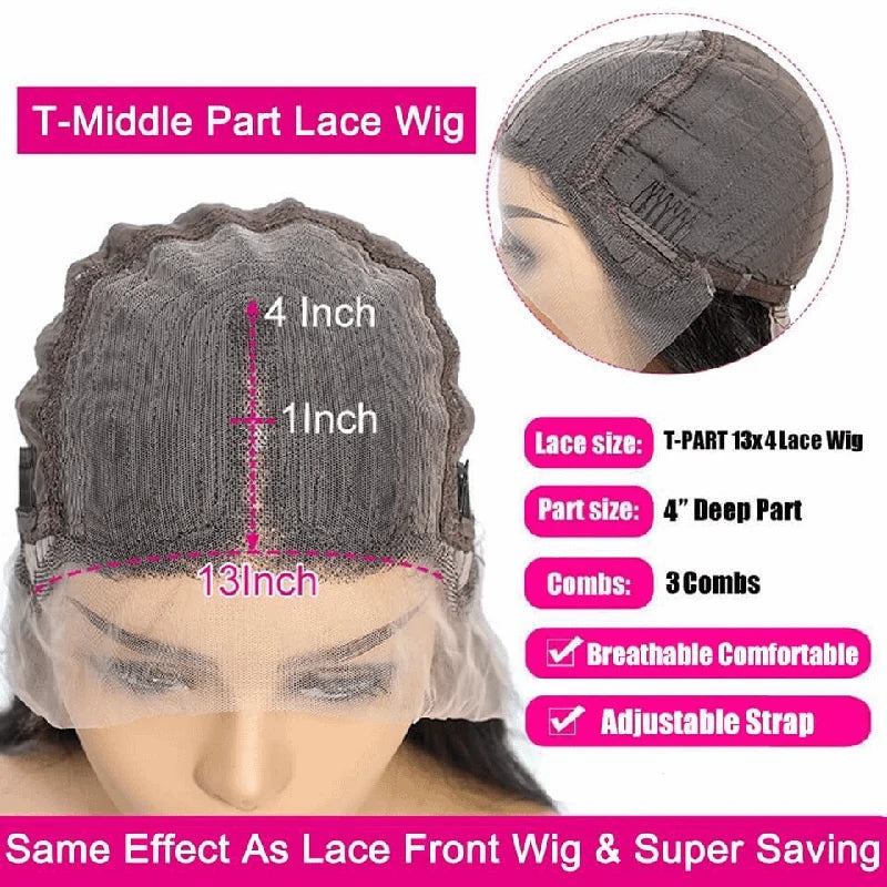 Wesface Loose Deep Wave T Part Wig Natural Black Human Virgin Hair For Women 180% Density