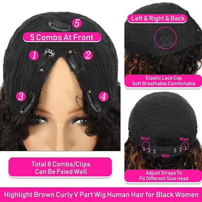 Wesface Deep Wave V Part Wig Natural Black Human Hair Wig For Women 180% Density