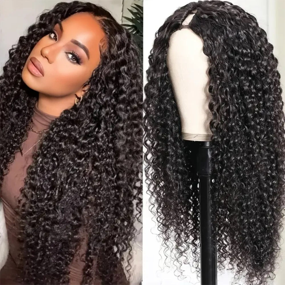 Wesface Water Wave Curly V Part Wig WearGo Glueless Wig Natural Black Human Hair Wig