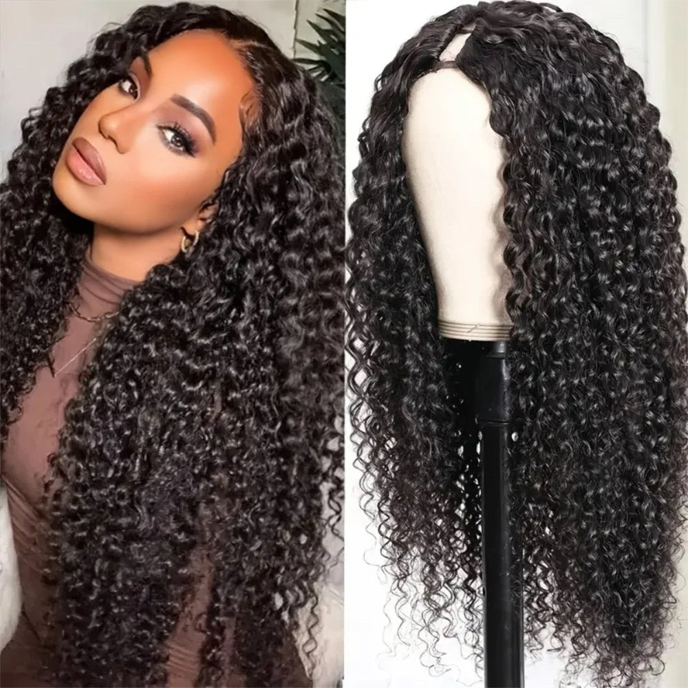 【Without Leave-Out】Wesface Water Wave V Part Wig Human Hair Curly V Part Wig WearGo Glueless Wig Natural Black Human Hair Wig