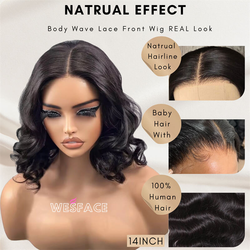 Wesface Hair Loose Deep Wave 13x4 Lace Bob Wig Natural Black Human Hair Wig