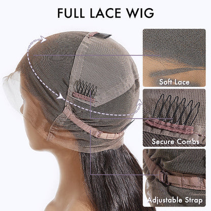 Wesface Straight Full Lace Wig Natural Black Human Virgin Hair For Women