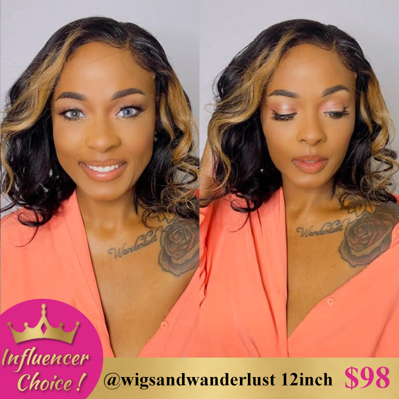 wigsandwanderlust Recommends!!! Wesface Side Part 1B/27 Loose Wave Bob Pre-Cut Lace Glueless Wig Human Hair Wig For Women 180% Density