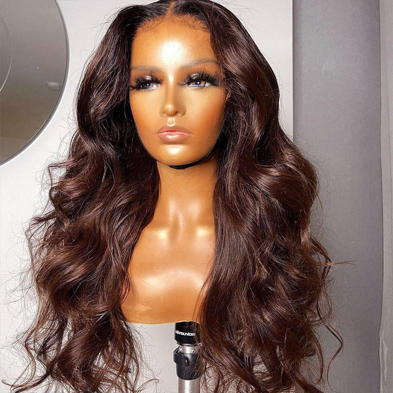 Chocolate Brown Body Wave Human Hair Wig 13x4 Lace Front Wig Pre-plucked For Women