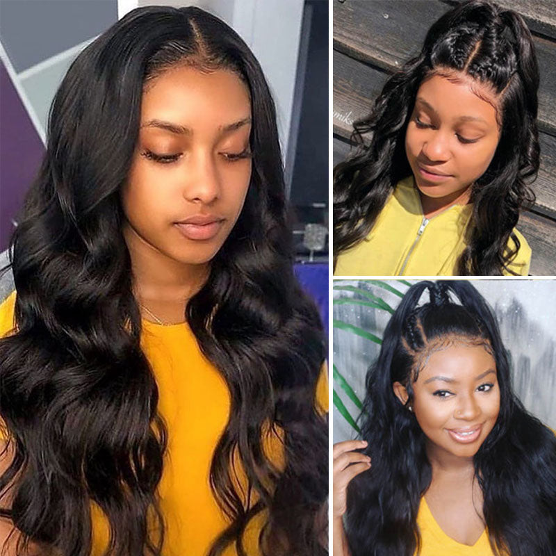 Wesface Body Wave 13x6 Lace Front Wig Peruca de cabelo humano preto natural