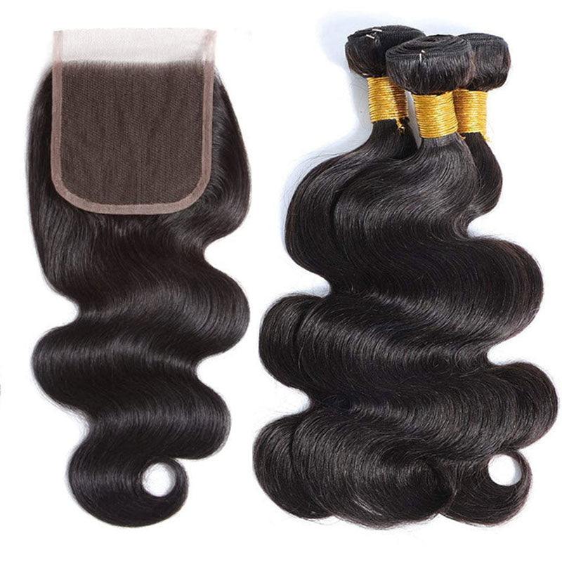 Wesface Brazilian Body Wave Hair 3 Bundles With 4x4 Closure Free Part